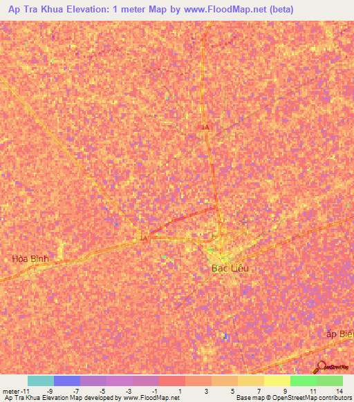 Ap Tra Khua,Vietnam Elevation Map