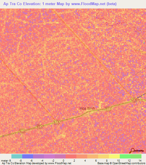 Ap Tra Co,Vietnam Elevation Map