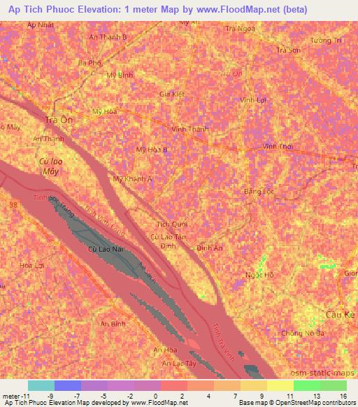 Ap Tich Phuoc,Vietnam Elevation Map