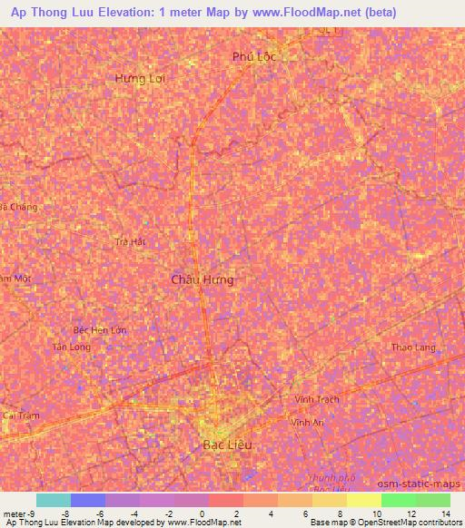 Ap Thong Luu,Vietnam Elevation Map