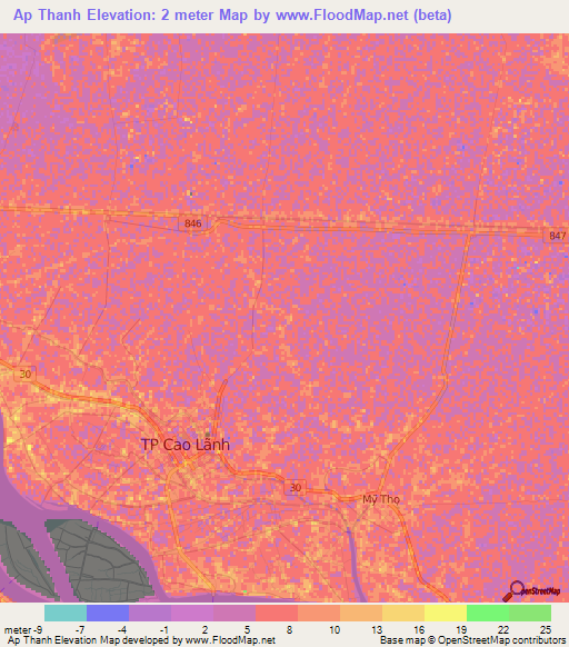 Ap Thanh,Vietnam Elevation Map