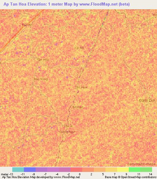 Ap Tan Hoa,Vietnam Elevation Map