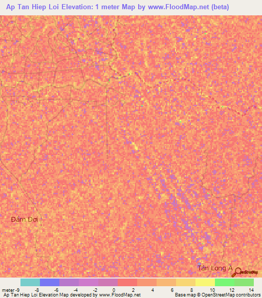 Ap Tan Hiep Loi,Vietnam Elevation Map