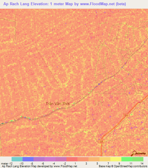 Ap Rach Lang,Vietnam Elevation Map