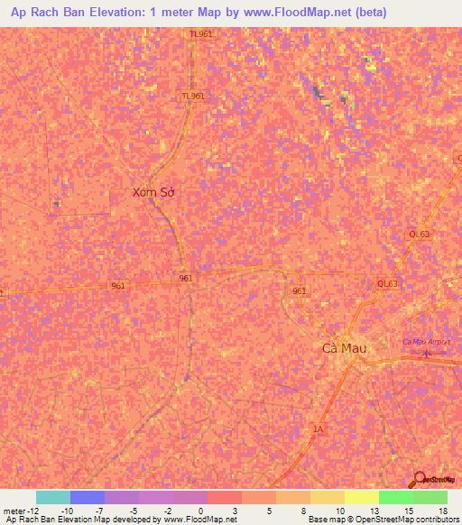 Ap Rach Ban,Vietnam Elevation Map