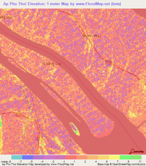 Ap Phu Thoi,Vietnam Elevation Map