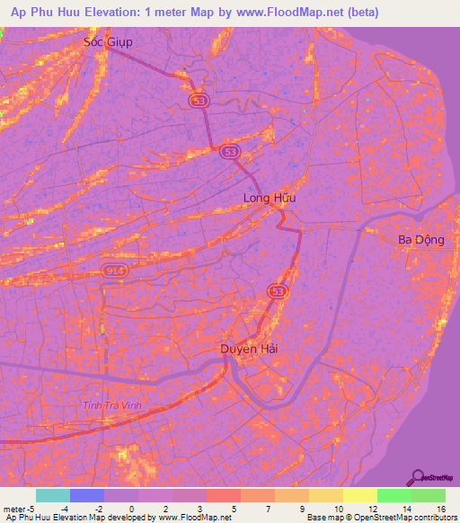 Ap Phu Huu,Vietnam Elevation Map