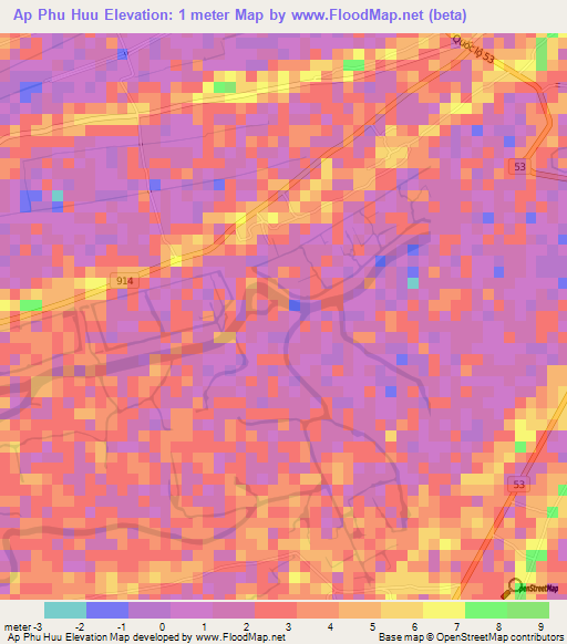 Ap Phu Huu,Vietnam Elevation Map