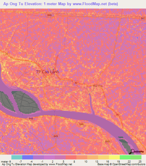 Ap Ong Tu,Vietnam Elevation Map