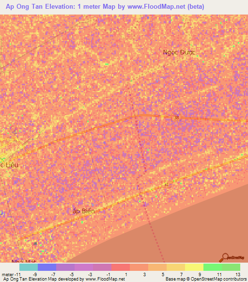 Ap Ong Tan,Vietnam Elevation Map