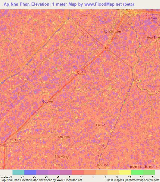 Ap Nha Phan,Vietnam Elevation Map