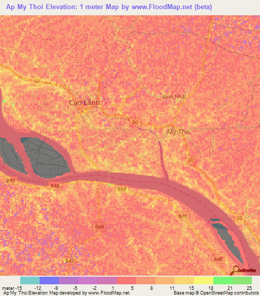 Ap My Thoi,Vietnam Elevation Map