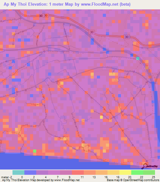 Ap My Thoi,Vietnam Elevation Map