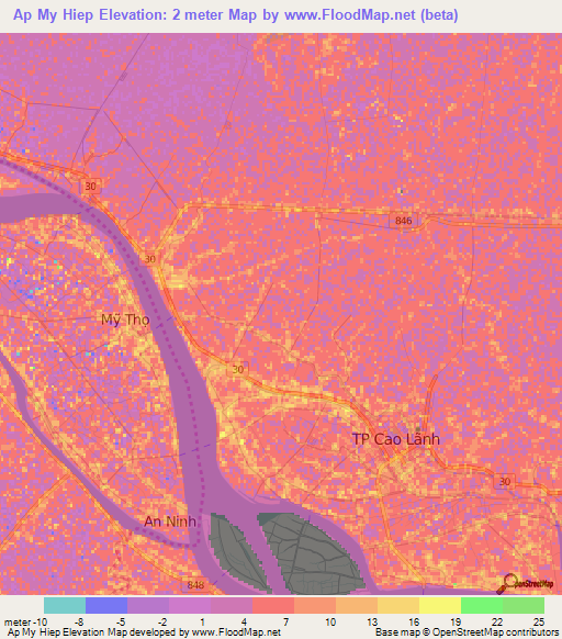 Ap My Hiep,Vietnam Elevation Map