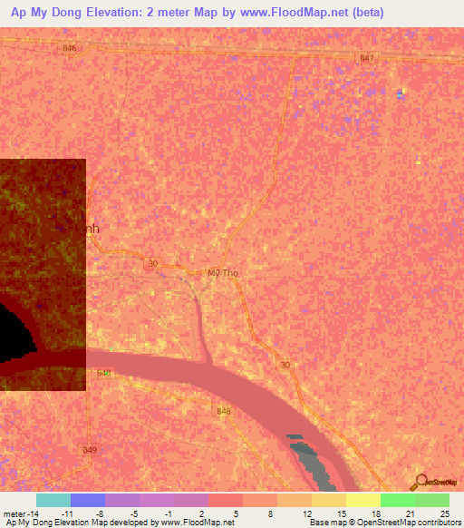 Ap My Dong,Vietnam Elevation Map