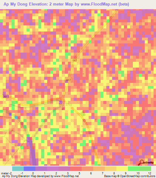 Ap My Dong,Vietnam Elevation Map