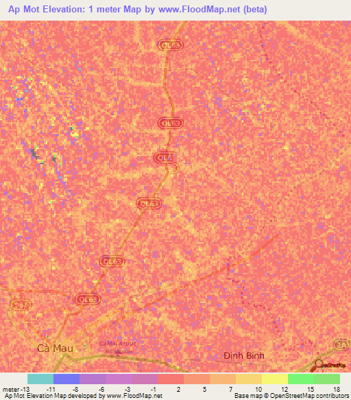 Ap Mot,Vietnam Elevation Map