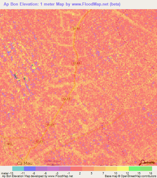 Ap Bon,Vietnam Elevation Map