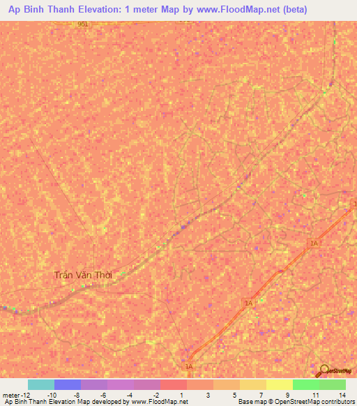 Ap Binh Thanh,Vietnam Elevation Map