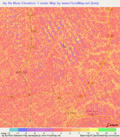 Ap Ba Nhan,Vietnam Elevation Map