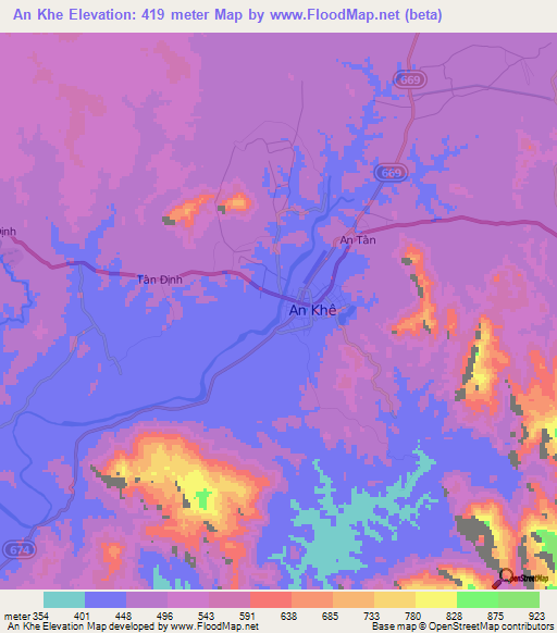 An Khe,Vietnam Elevation Map