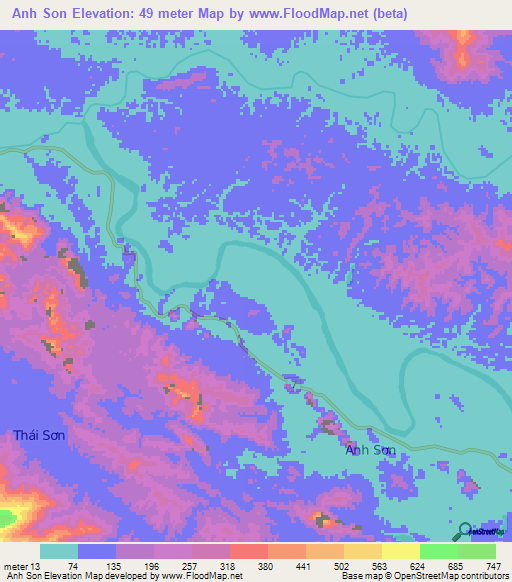 Anh Son,Vietnam Elevation Map