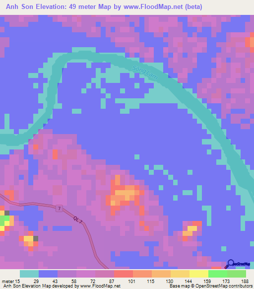 Anh Son,Vietnam Elevation Map