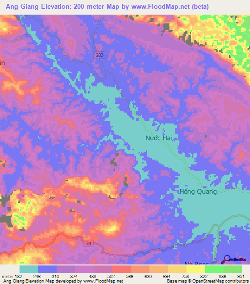 Ang Giang,Vietnam Elevation Map