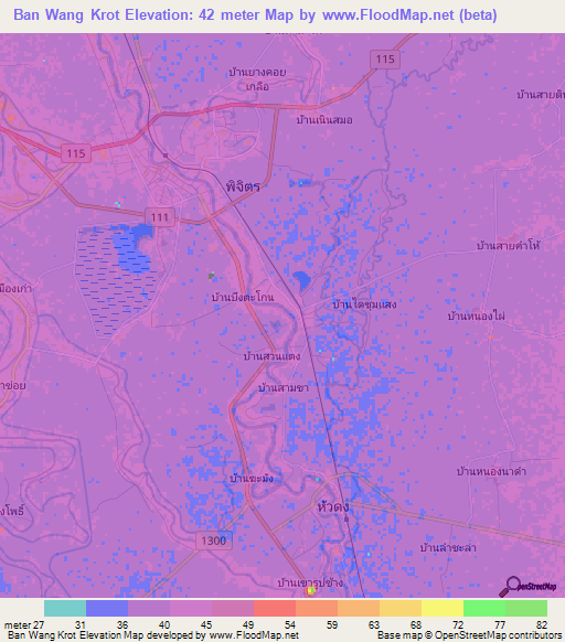 Ban Wang Krot,Thailand Elevation Map