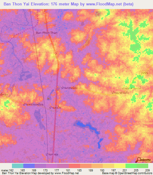 Ban Thon Yai,Thailand Elevation Map