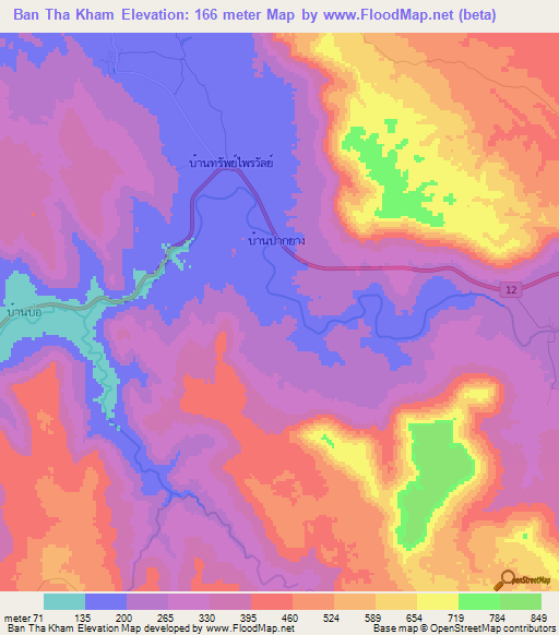 Ban Tha Kham,Thailand Elevation Map