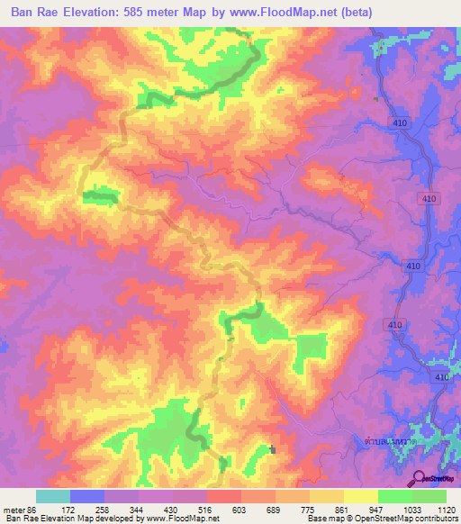 Ban Rae,Thailand Elevation Map