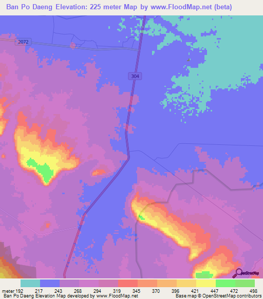 Ban Po Daeng,Thailand Elevation Map