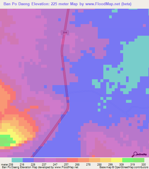 Ban Po Daeng,Thailand Elevation Map