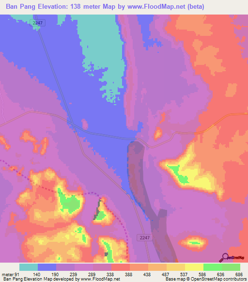 Ban Pang,Thailand Elevation Map