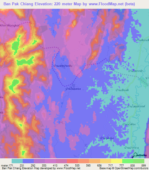 Ban Pak Chiang,Thailand Elevation Map