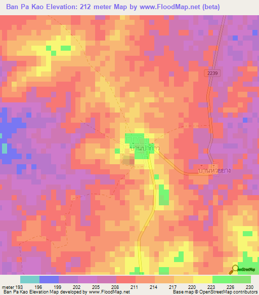 Ban Pa Kao,Thailand Elevation Map