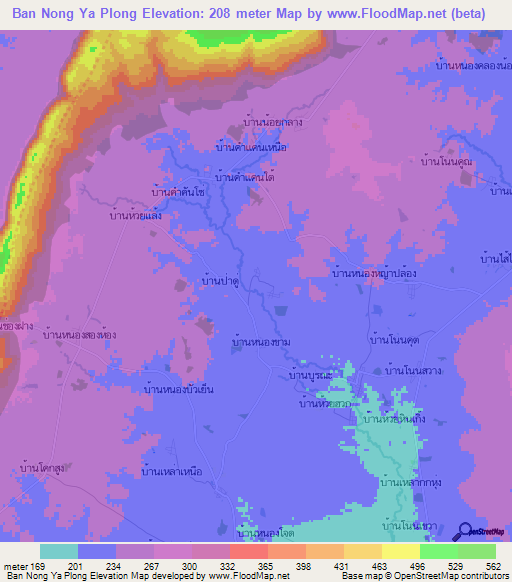 Ban Nong Ya Plong,Thailand Elevation Map