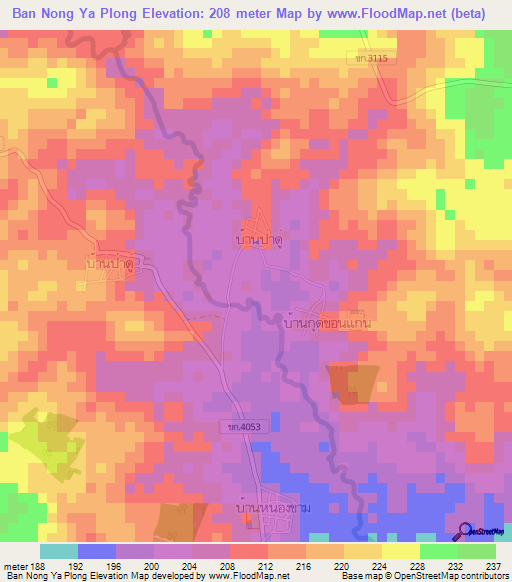 Ban Nong Ya Plong,Thailand Elevation Map