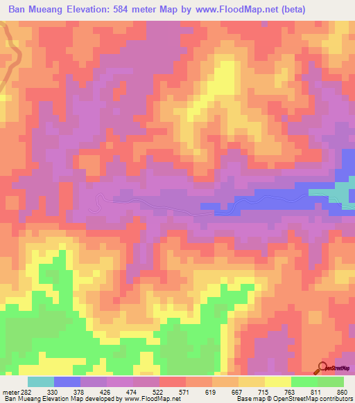 Elevation of Ban Mueang,Thailand Elevation Map, Topography, Contour