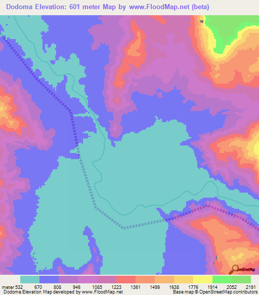 Dodoma,Tanzania Elevation Map