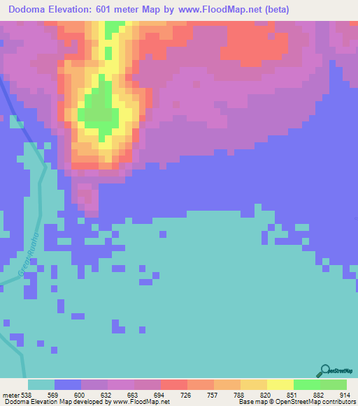 Dodoma,Tanzania Elevation Map