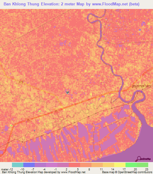 Ban Khlong Thung,Thailand Elevation Map