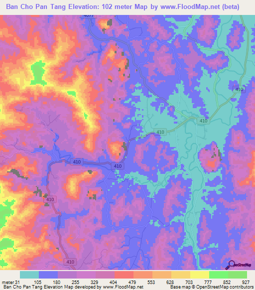 Ban Cho Pan Tang,Thailand Elevation Map