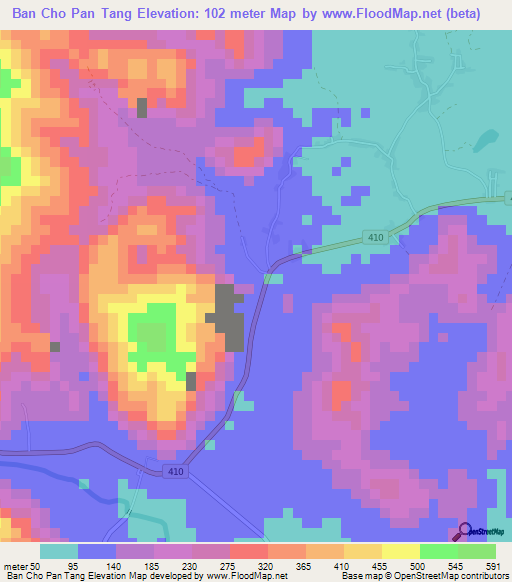 Ban Cho Pan Tang,Thailand Elevation Map