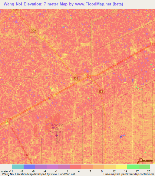 Wang Noi,Thailand Elevation Map