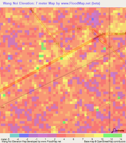 Wang Noi,Thailand Elevation Map