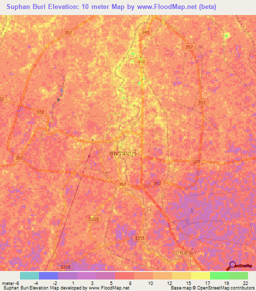 Suphan Buri,Thailand Elevation Map