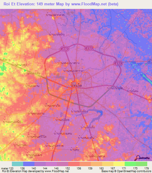 Elevation of Roi Et,Thailand Elevation Map, Topography, Contour