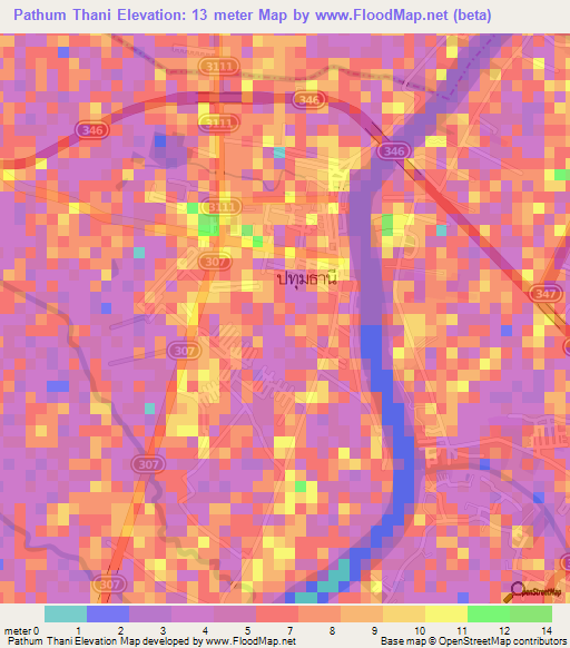 Elevation Of Pathum Thani Thailand Elevation Map Topography Contour